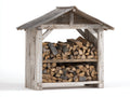 Abri à bûches - bois - 120x55x150 cm - blanc vieilli-bois naturel - rustique