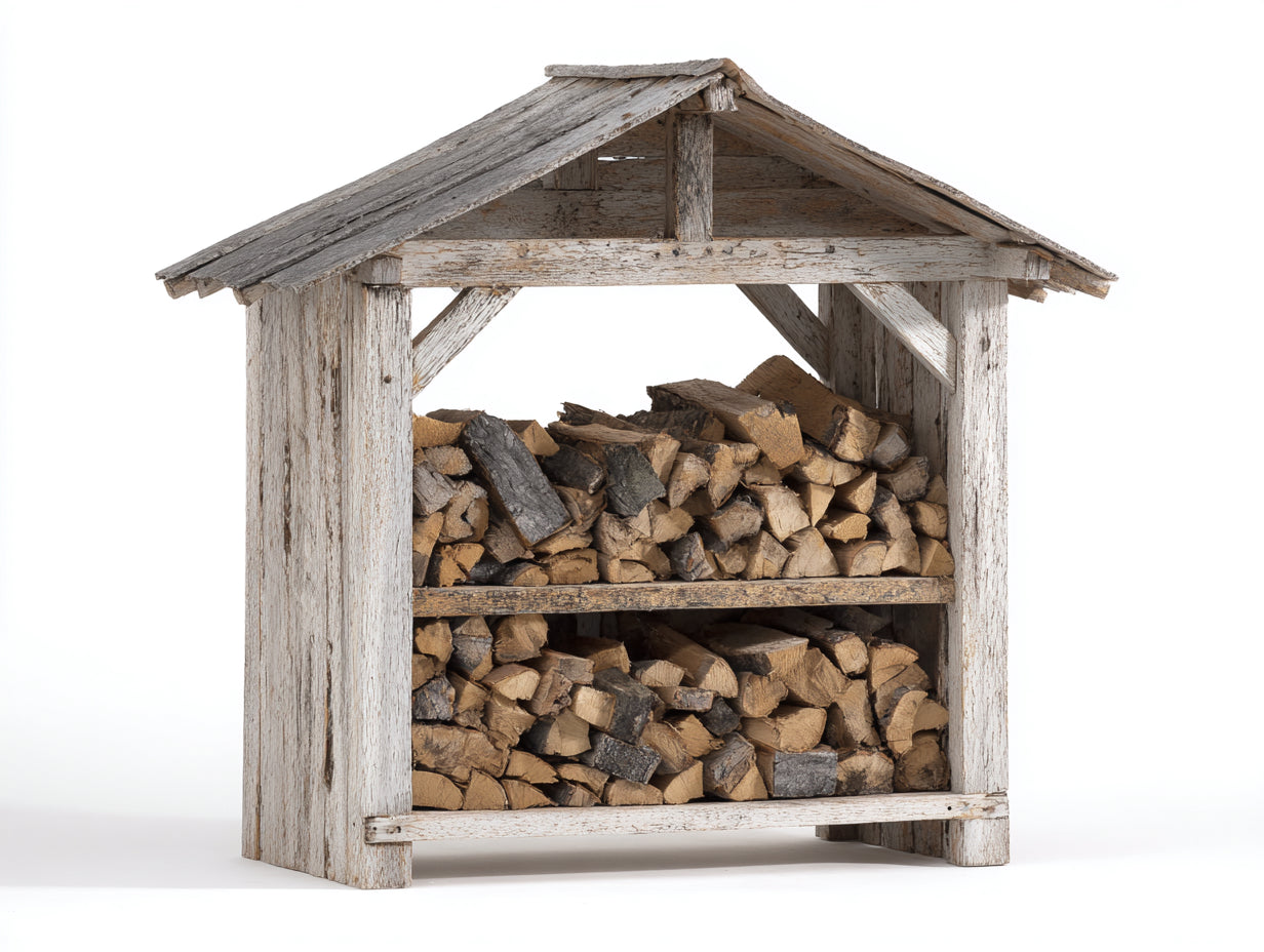 Abri à bûches - bois - 120x55x150 cm - blanc vieilli-bois naturel - rustique