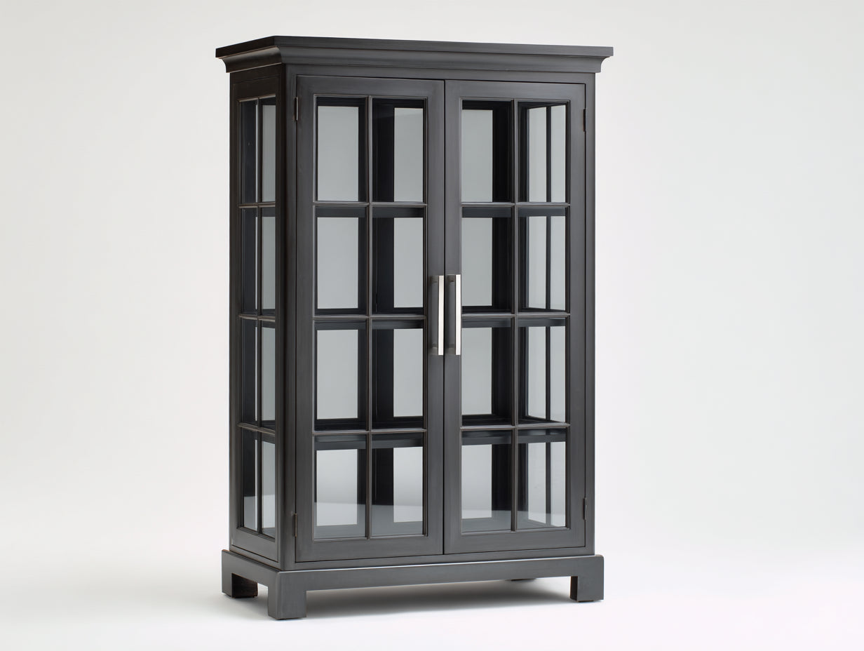 Vitrine - bois-verre - 102x43x182 cm - gris anthracite - contemporain