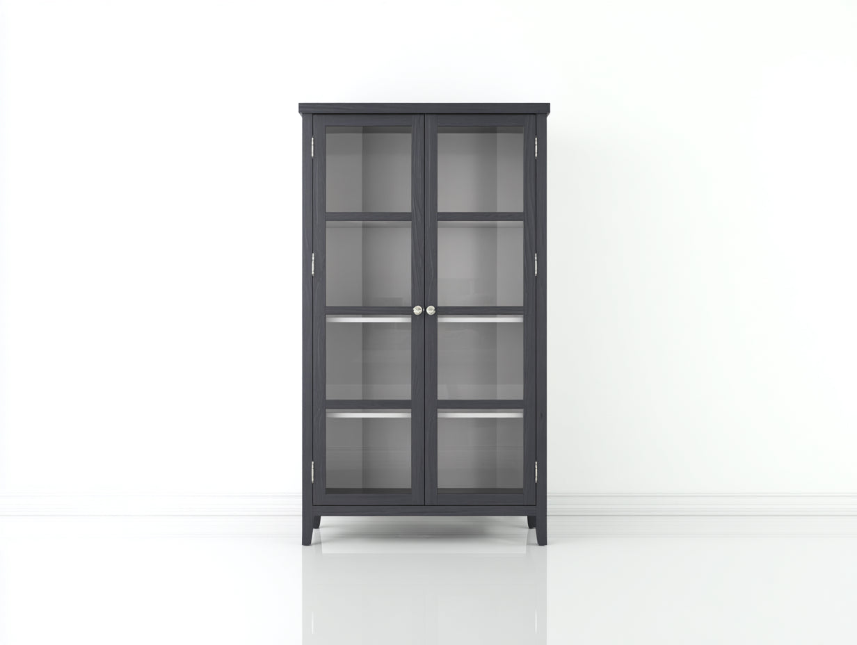Vitrine - bois-verre - 92x39x178 cm - gris anthracite - style moderne