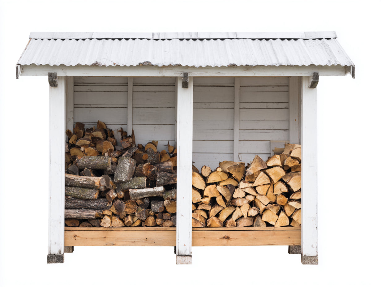 Abri à bûches - bois - 190x70x145 cm - blanc-bois naturel-gris - rustique