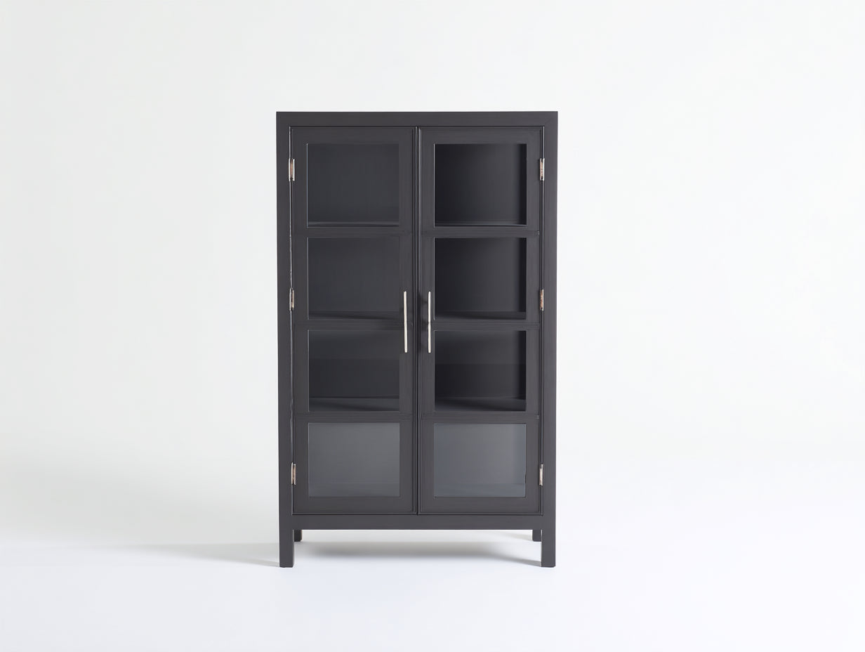 Vitrine - bois-verre - 82x36x145 cm - gris anthracite - style moderne