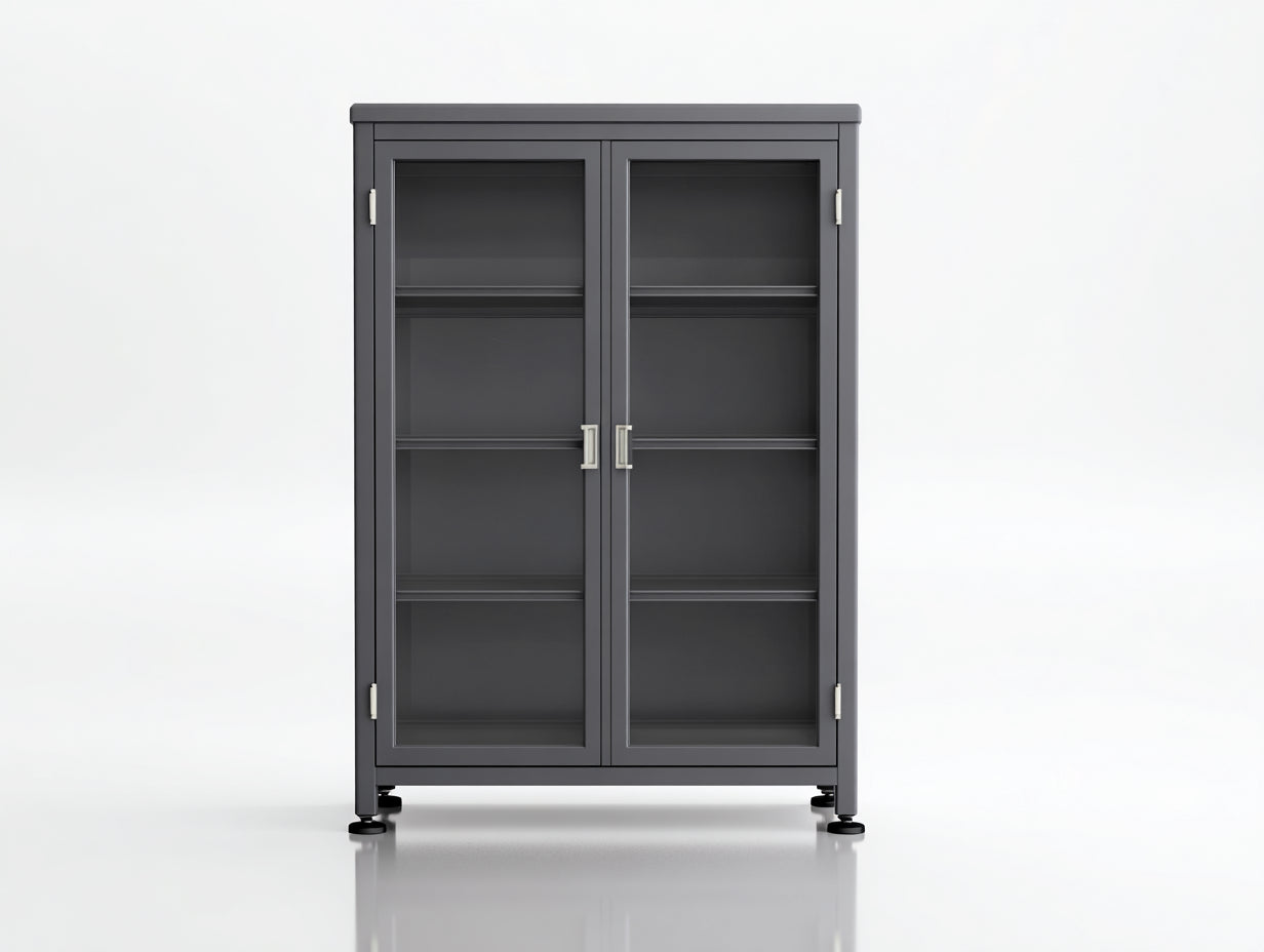 Vitrine - bois-verre - 88x38x155 cm - gris foncé - style contemporain