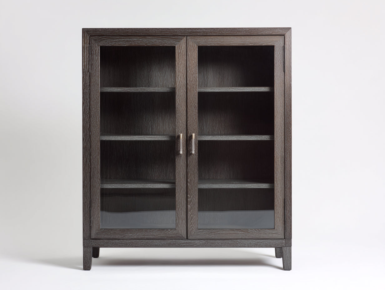 Vitrine - bois-verre - 98x42x165 cm - brun foncé - contemporain
