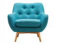 Fauteuil - tissu-bois - 82x78x84 cm - bleu turquoise-marron - style moderne rétro