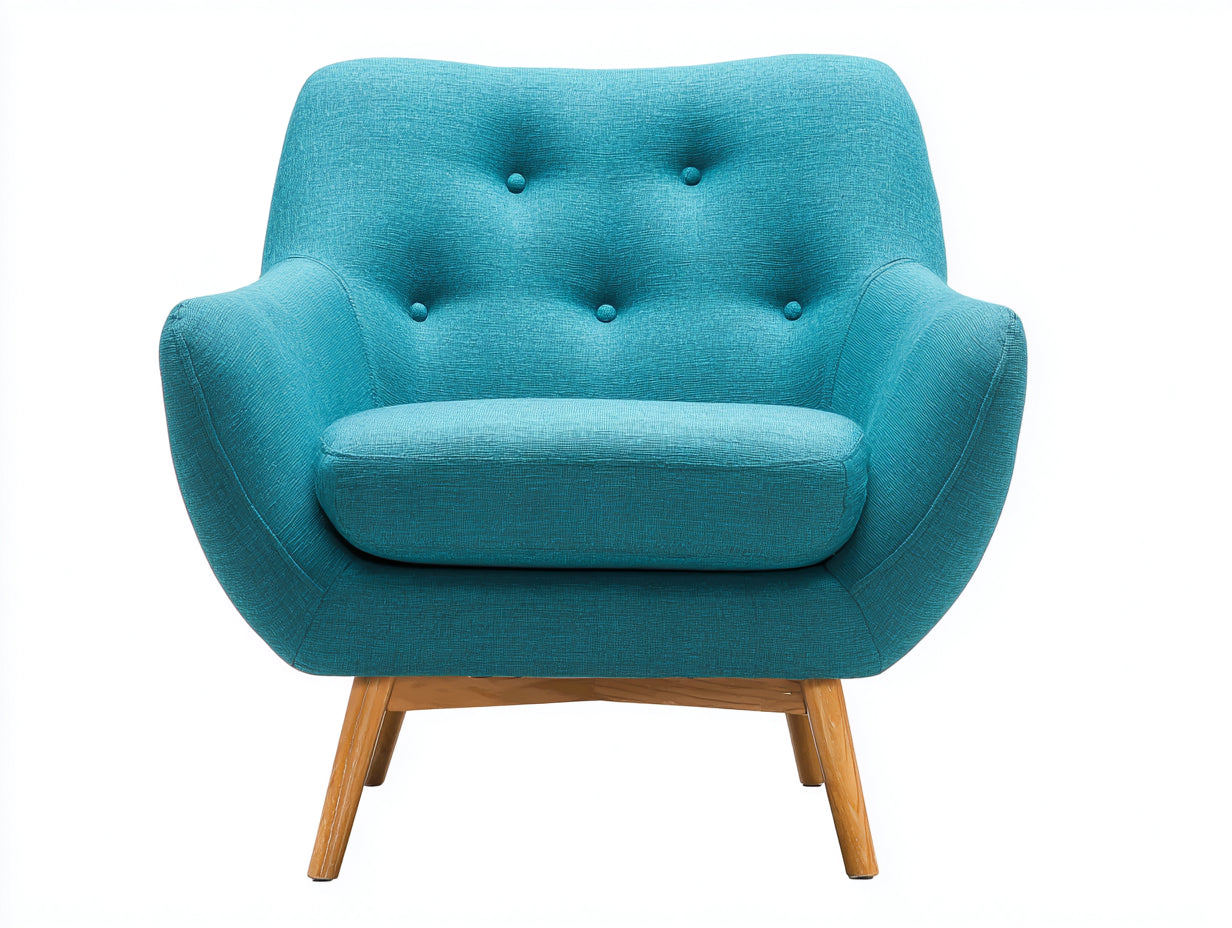 Fauteuil - tissu-bois - 82x78x84 cm - bleu turquoise-marron - style moderne rétro