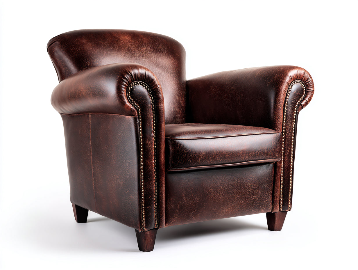 Fauteuil - cuir synthétique - 92x86x78 cm - marron - style club classique