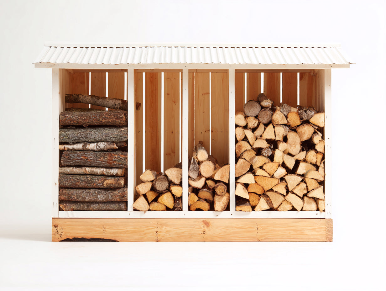 Abri à bûches - bois - 220x65x145 cm - bois naturel-blanc - champêtre