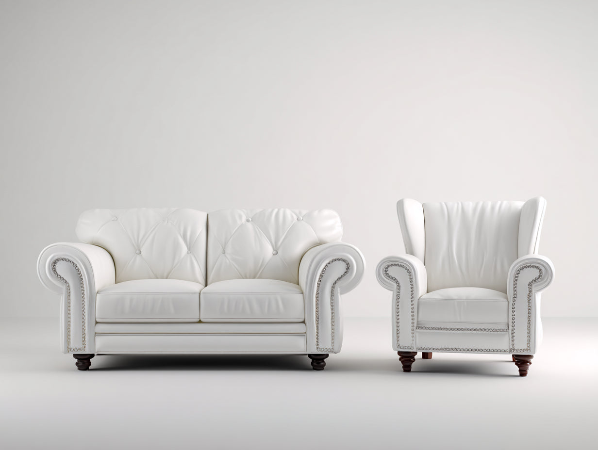 Ensemble de canapés - similicuir - 182x92x96 cm - blanc - style classique luxueux