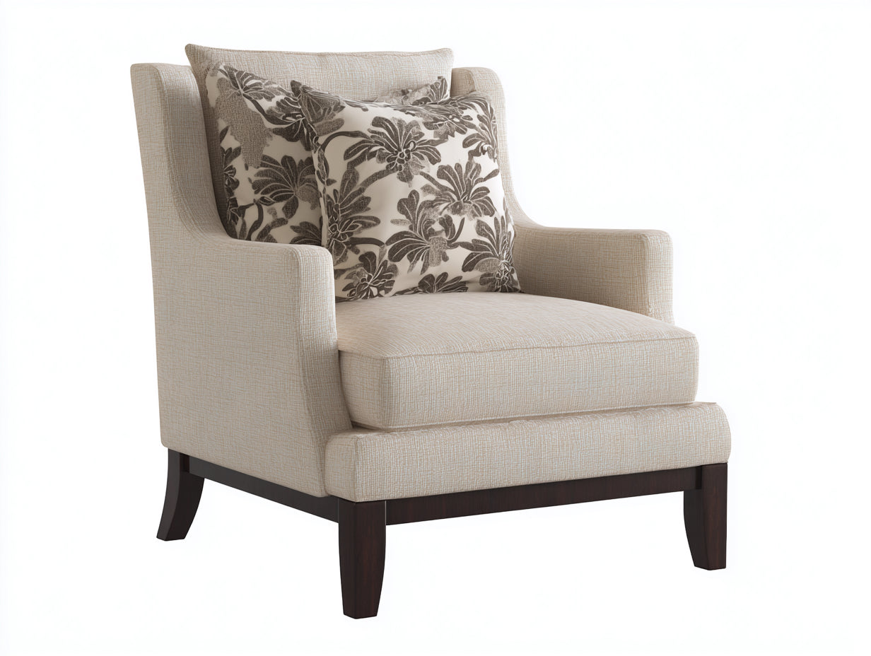 Fauteuil - tissu-bois - 91x86x94 cm - beige-marron - style contemporain chaleureux