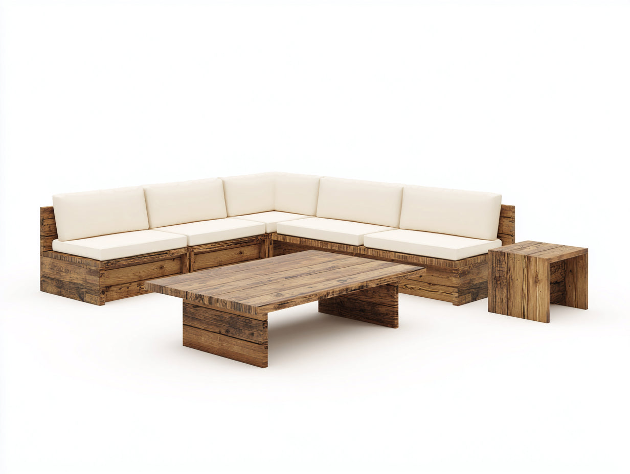 Canapé de jardin - bois-textile - 240x240x72 cm - brun-écru - rustique