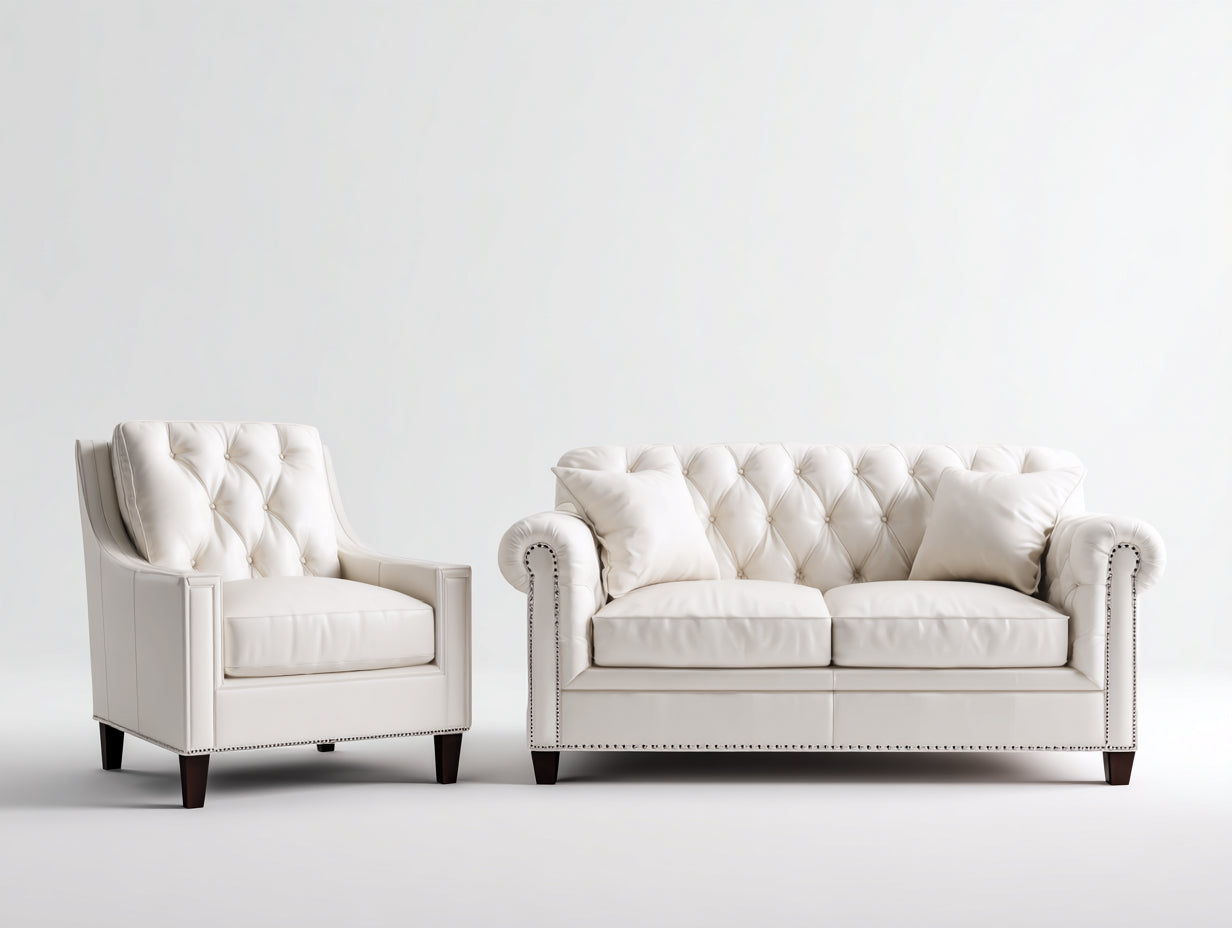 Ensemble de canapés - similicuir - 190x95x92 cm - blanc ivoire - style classique contemporain
