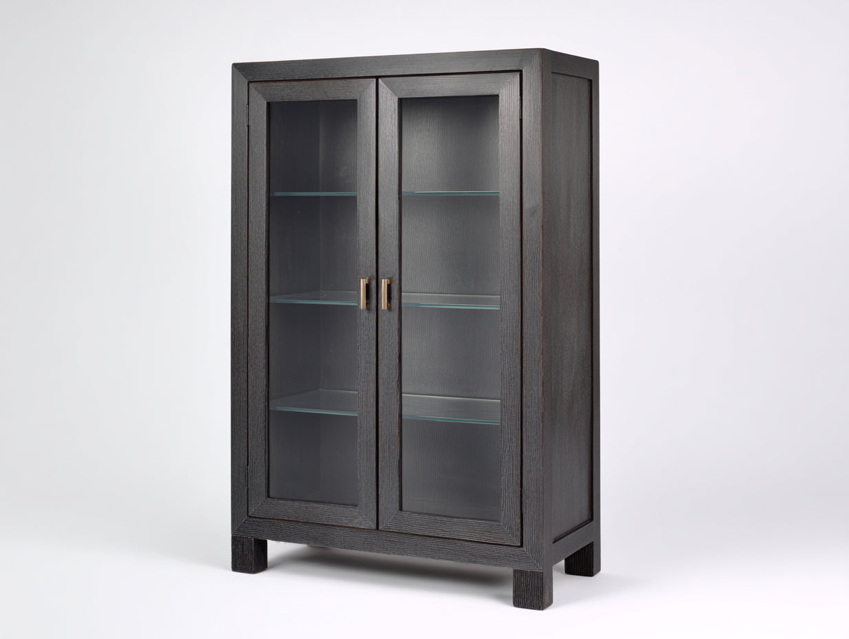 Vitrine - bois-verre - 96x41x168 cm - brun foncé - contemporain