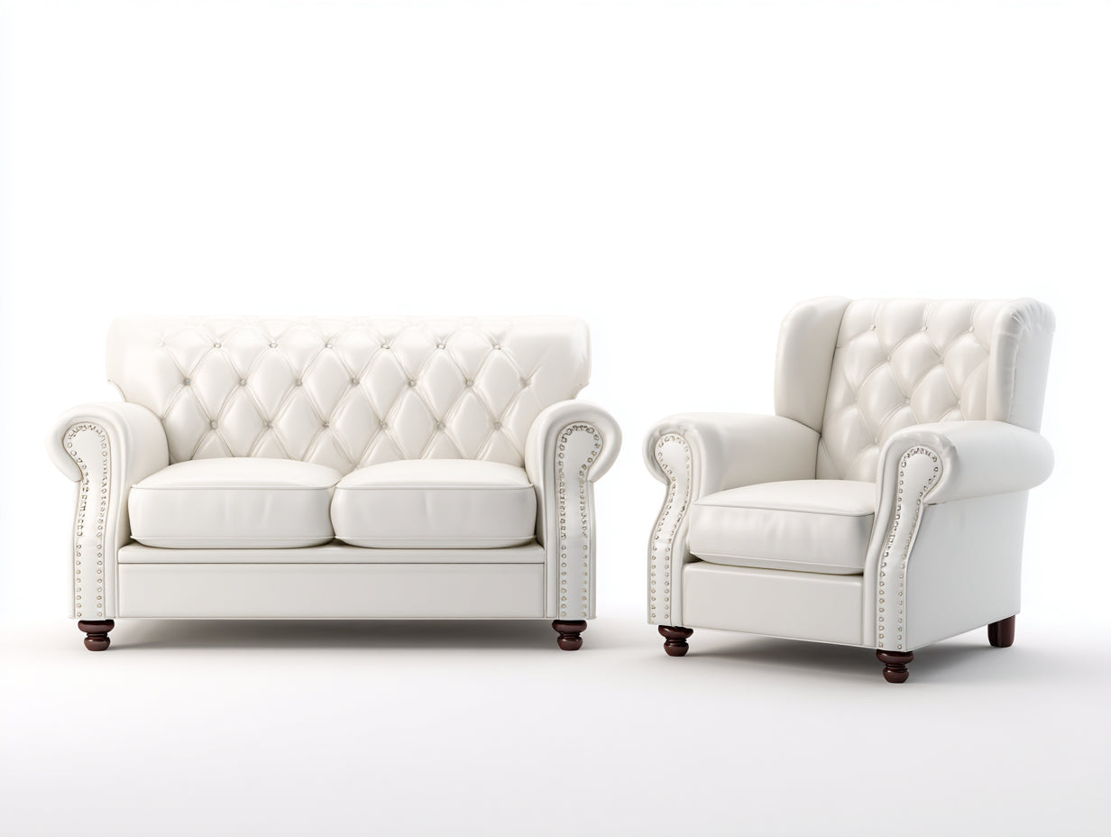 Ensemble de canapés - similicuir - 188x94x98 cm - blanc crème - style chesterfield