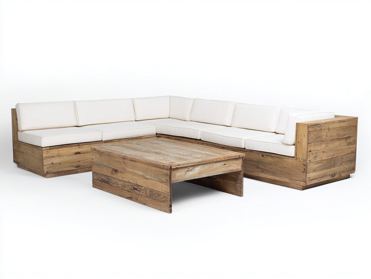 Canapé de jardin - bois-textile - 300x210x74 cm - brun clair-écru - rustique