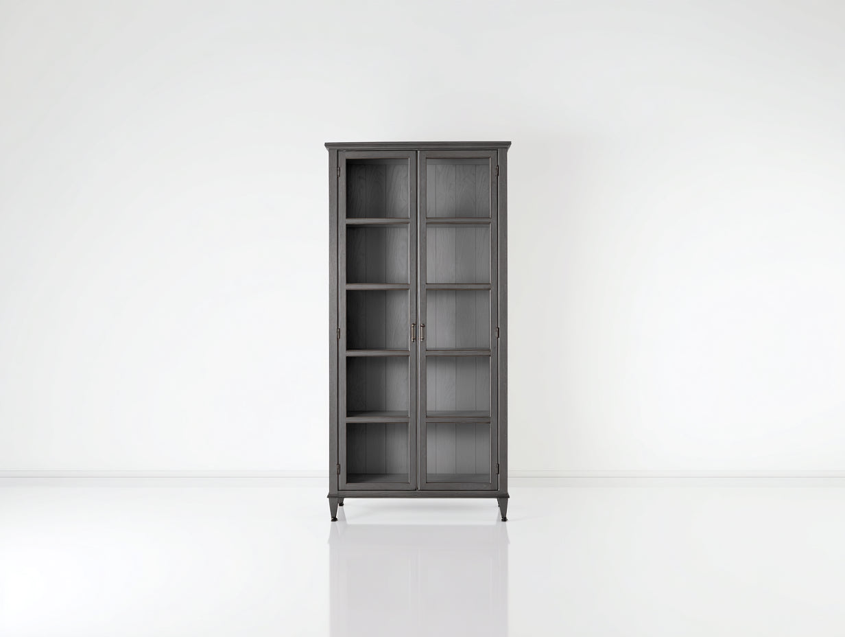 Vitrine - bois-verre - 88x40x192 cm - gris foncé - style contemporain