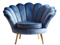 Fauteuil - velours - 110x92x92 cm - bleu-or - style coquillage glamour
