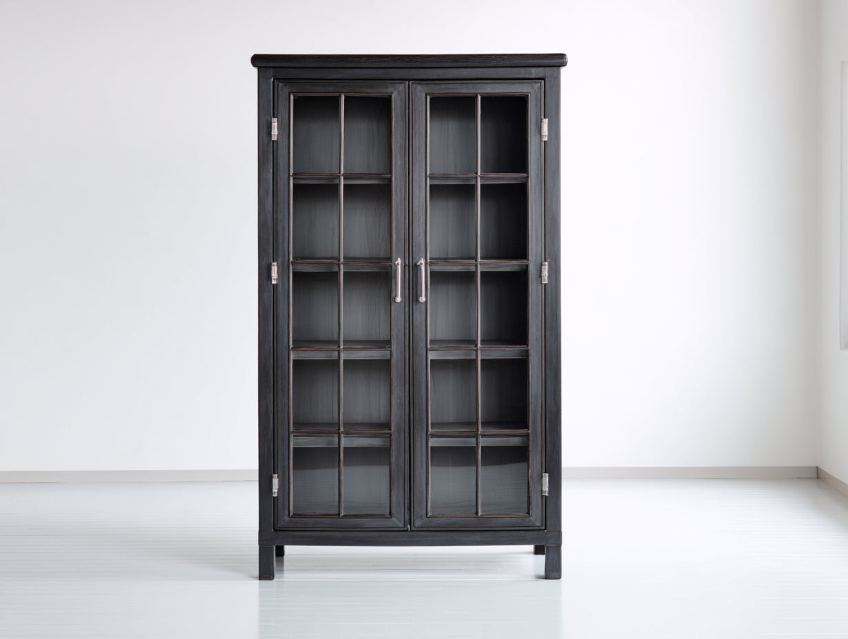 Vitrine - bois-verre - 92x40x180 cm - gris foncé - classique