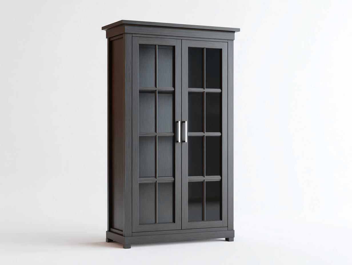 Vitrine - bois-verre - 92x39x168 cm - gris foncé - style industriel