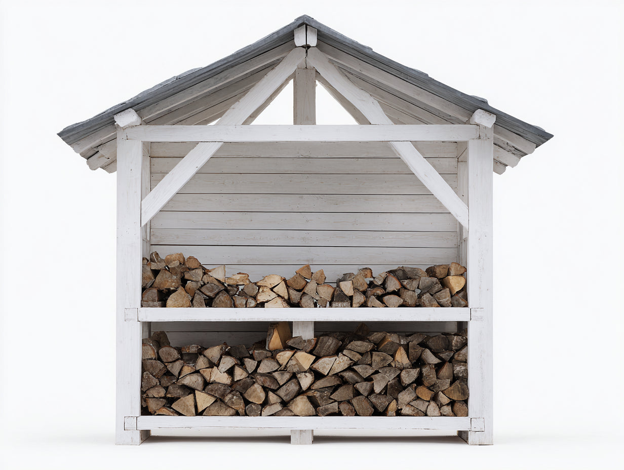 Abri à bûches - bois - 150x55x185 cm - blanc-gris - rustique