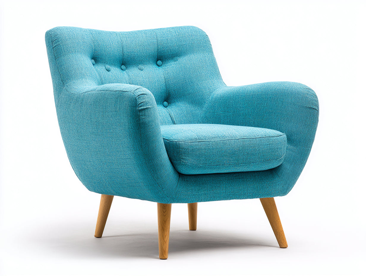 Fauteuil - tissu-bois - 84x79x85 cm - bleu turquoise-marron - style rétro moderne