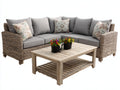 Canapé de jardin - rotin-bois-textile - 245x245x80 cm - naturel-gris - contemporain