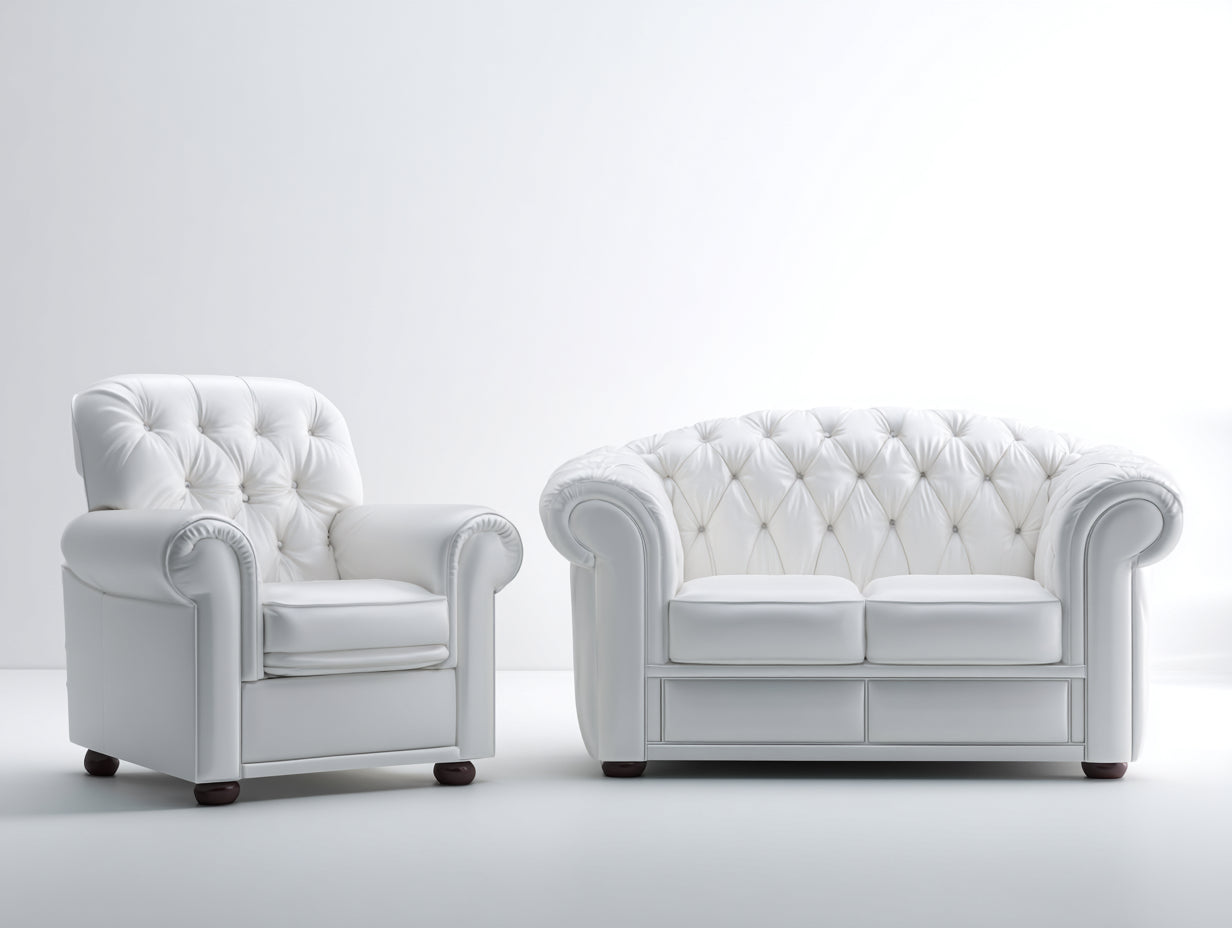 Ensemble de canapés - similicuir - 178x92x94 cm - blanc - style chesterfield