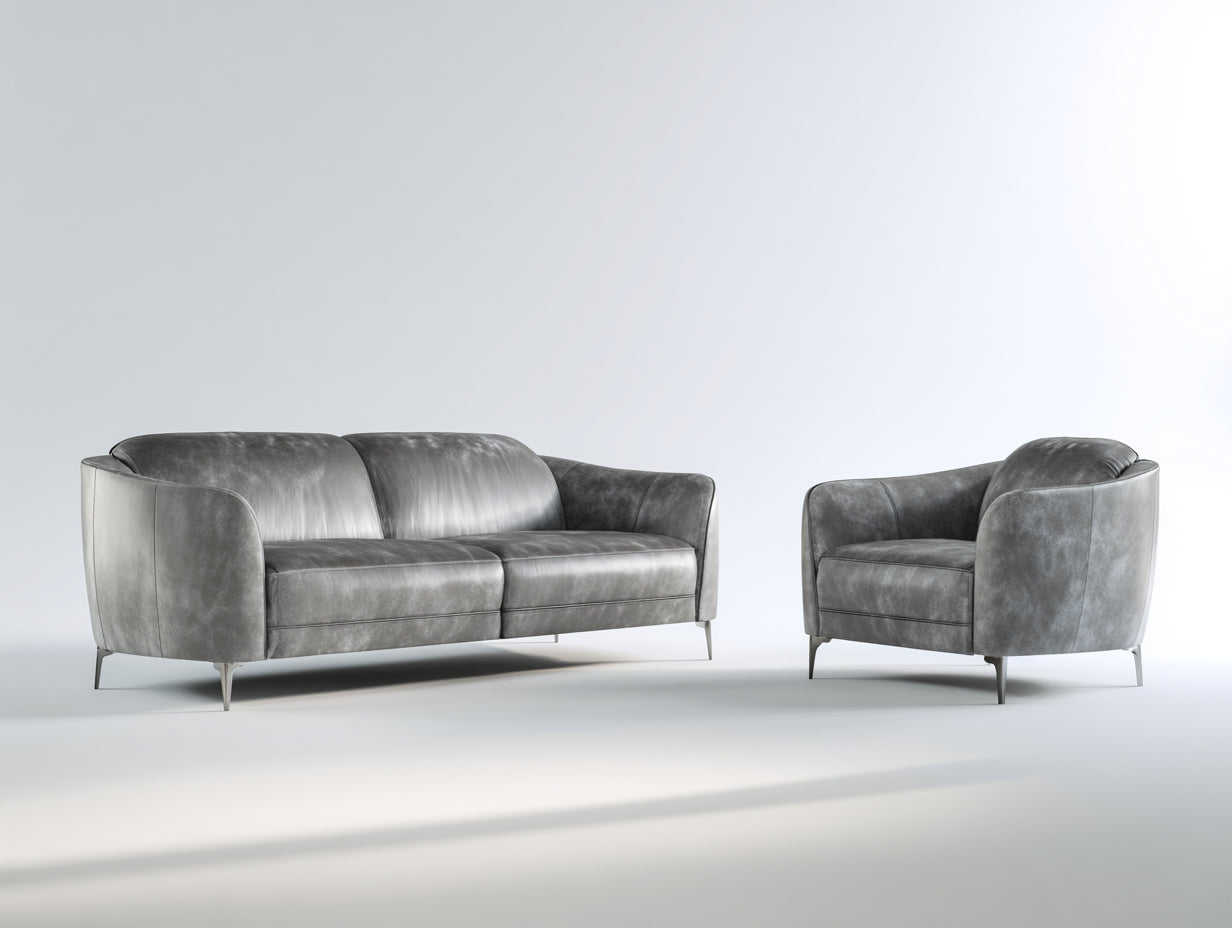 Ensemble de canapés - cuir synthétique - 198x91x84 cm - gris - style moderne minimaliste