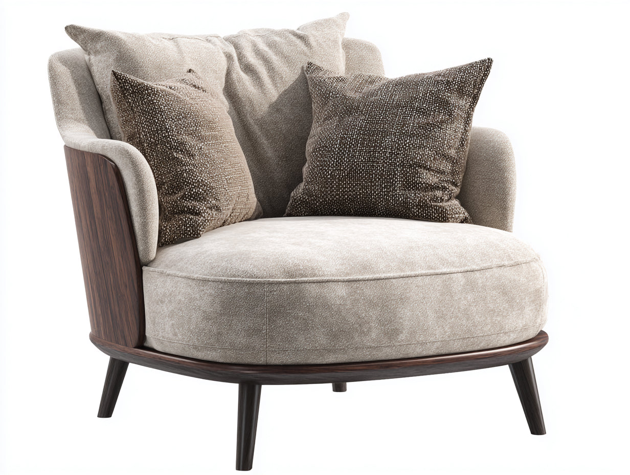 Fauteuil - tissu-bois - 104x96x82 cm - beige-marron - style lounge naturel