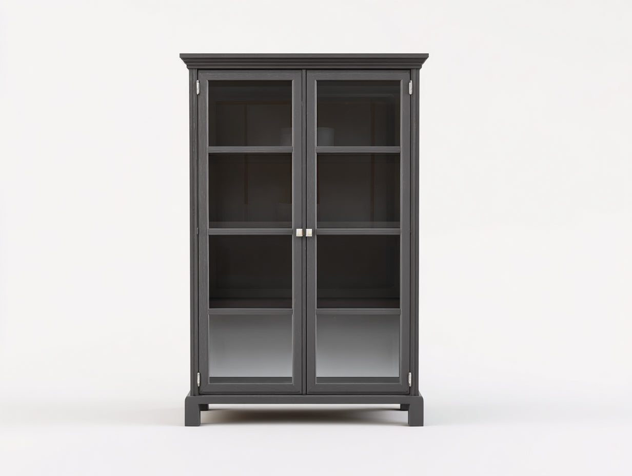Vitrine - bois-verre - 92x38x170 cm - gris foncé - style moderne