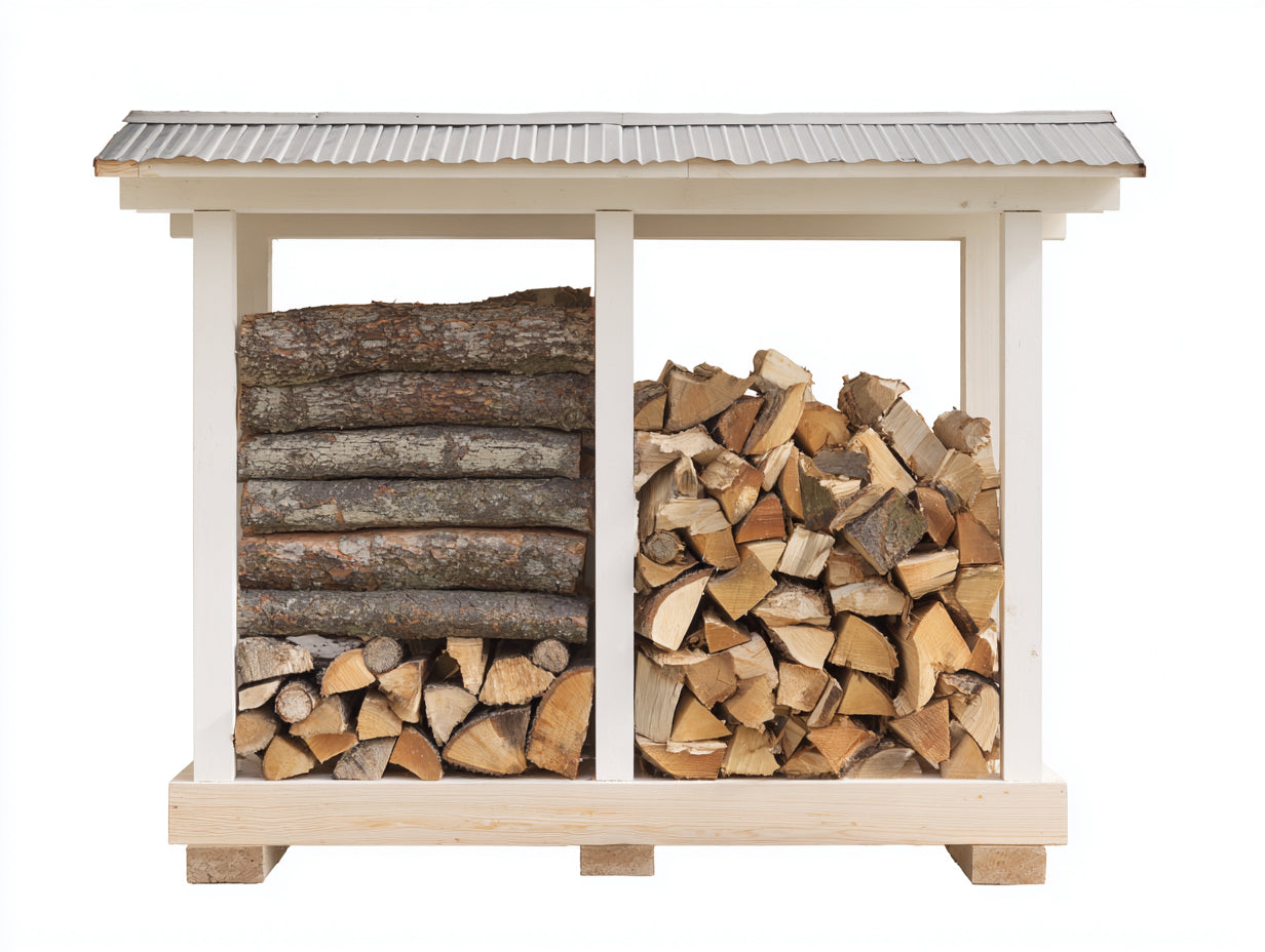 Abri à bûches - bois - 170x65x135 cm - blanc-bois naturel-gris - minimaliste