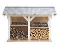 Abri à bûches - bois - 240x75x165 cm - bois naturel-blanc-gris - rustique
